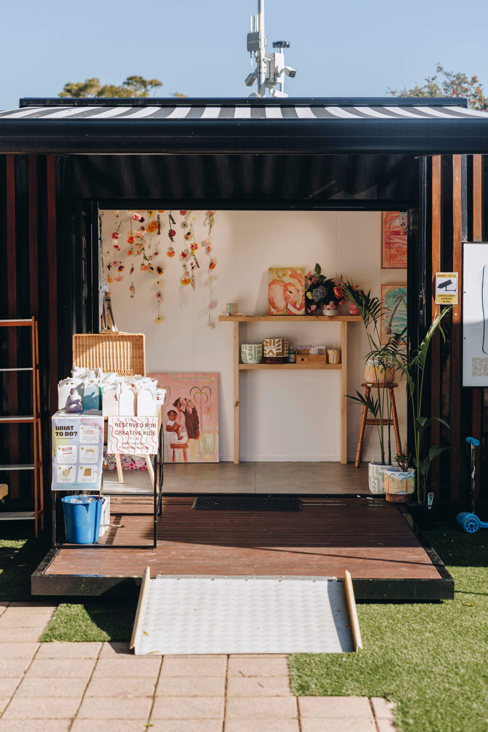 Toukley Gallery container with doors open showing installation work