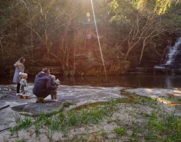 Family at Somersby Falls lower falls area
