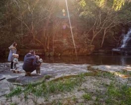 Family at Somersby Falls lower falls area