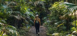 person walking along a nature trail